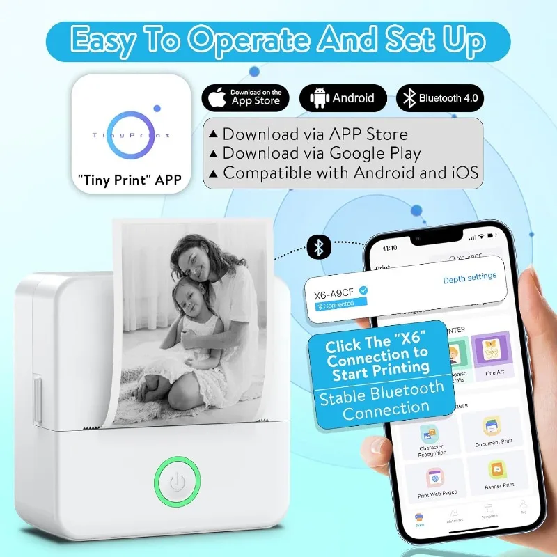 Mini Sticker Printer,Inkless Thermal Printer, Pocket Bluetooth Printer for Halloween Christmas Gift for Photo,Memo Impressora - Image 3