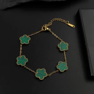 Mussel five-leaf plum blossom stainless steel women’s exquisite chain bracelet, 18K gold plated, light luxury, lucky jewelry