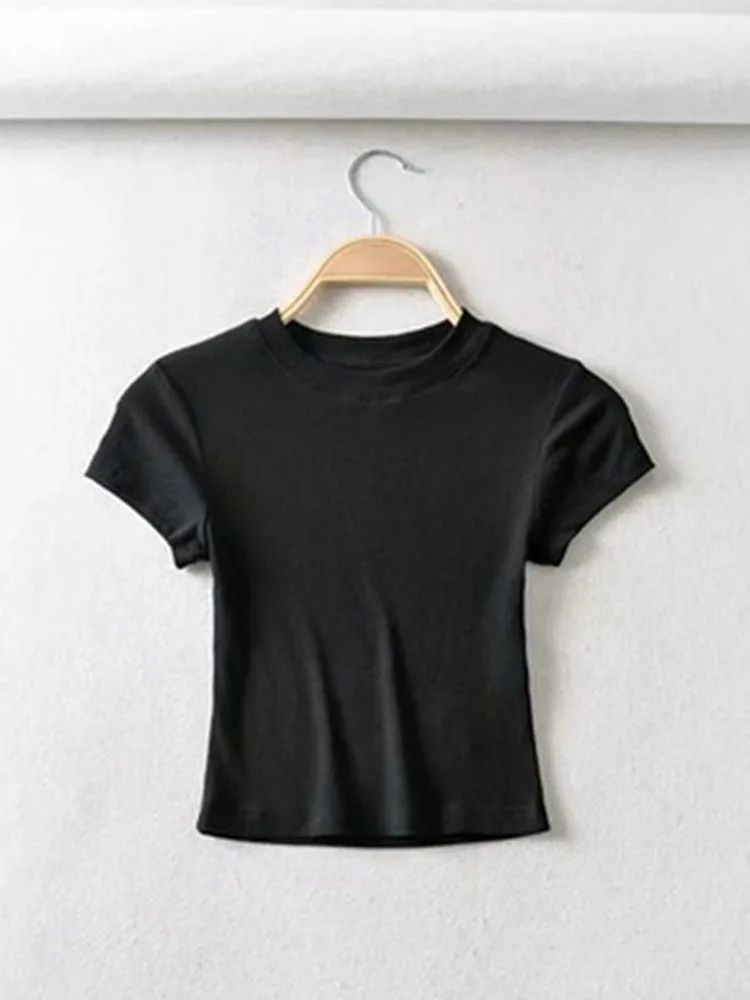 Summer Sexy Women O-neck Short-sleeve T-shirt Slim Elastic Skinny Crop Tops - Image 3