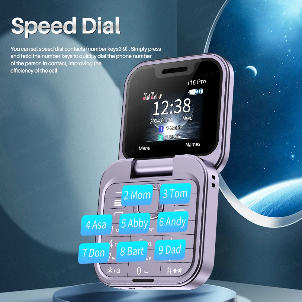 SERVO i16 PRO Foldable Mini Mobile Phone 2G Dual SIM Card Speed Dial Magic Voice 1.77''Screen 3.5mm Jack Flip Cellphone Type-C - Image 6