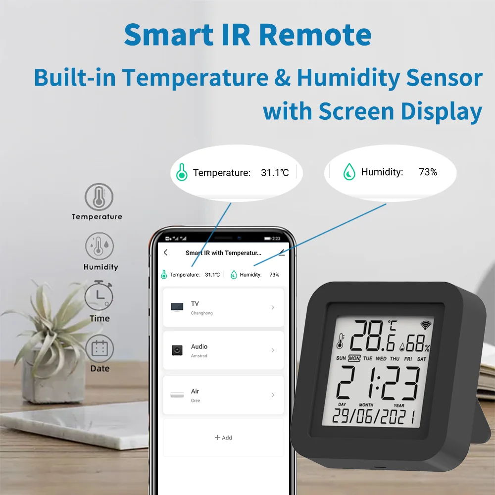 Tuya Smart Universal IR Remote With Temperature Humidity Sensor for Air Conditioner TV AC Works with Alexa Google Home Yandex - Image 4