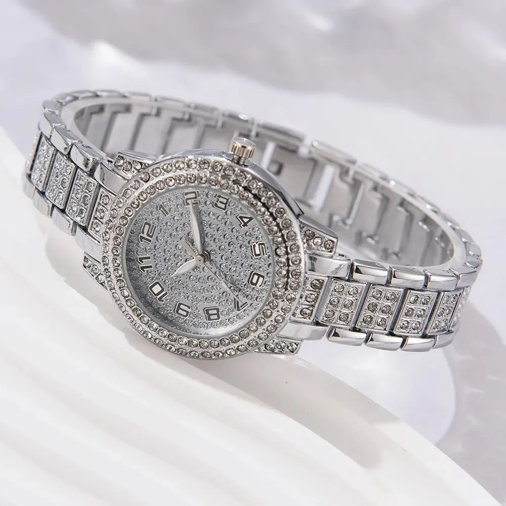 6PCS Women Watch Luxury Elegant Alloy Watch Crystal Wristwatch For Ladies Gift Quartz Watch Alloy Rhinestone Bracelet Montre - Image 6