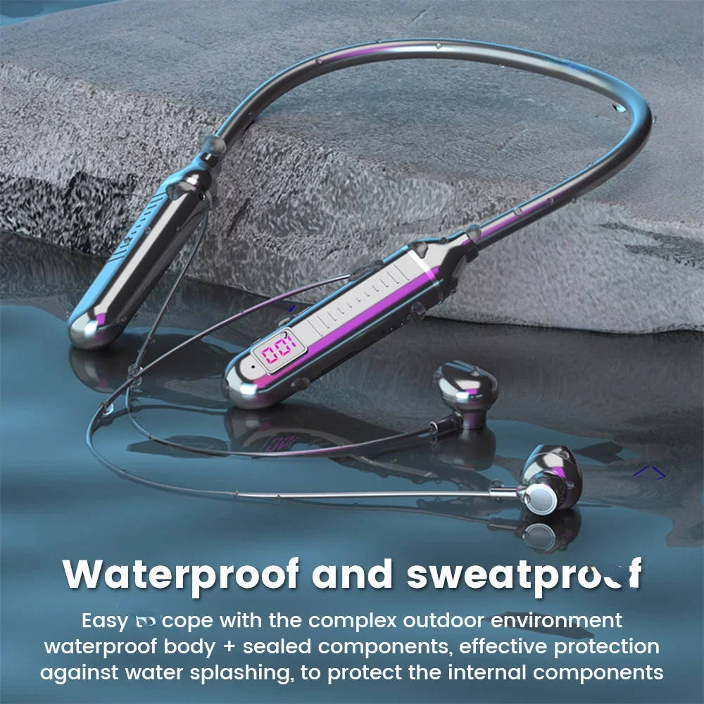 Wireless Earphones 5.3 Neckband Headphones Gaming LED Display Stereo Sports Headset Halter Waterproof Magnetic Earbuds - Image 2