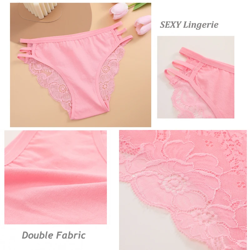 3PC/Set Women's Sexy Floral Lace Panties Low Rise Hollow Out Briefs Transparent Underwear Female Elastic Straps Soft Lingerie - Image 2