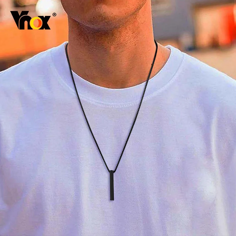 Vnox 5mm Pillar Necklace for Men Women, Stainless Steel 3D Bar Pendant, Minimalist Simple Casual Unisex Neck Collar - Image 2