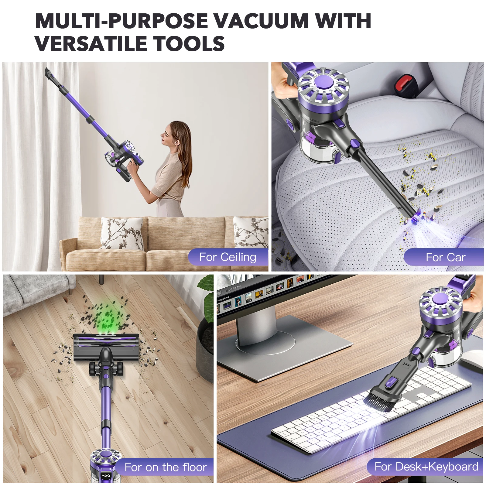 OMESER V70 600W 65KPA Suction Power Cordless Vacuum Cleaner Handheld smart Home appliance Removable Battery Mite removal brush - Image 4