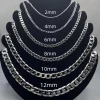 Men’s 925 Sterling Silver Necklace 2/4/6/8/10/12MM 40-75cm Face Chain Necklace Lobster Clasp Men Women Engagement Jewelry Gifts