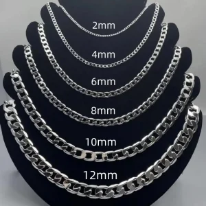 Men’s 925 Sterling Silver Necklace 2/4/6/8/10/12MM 40-75cm Face Chain Necklace Lobster Clasp Men Women Engagement Jewelry Gifts