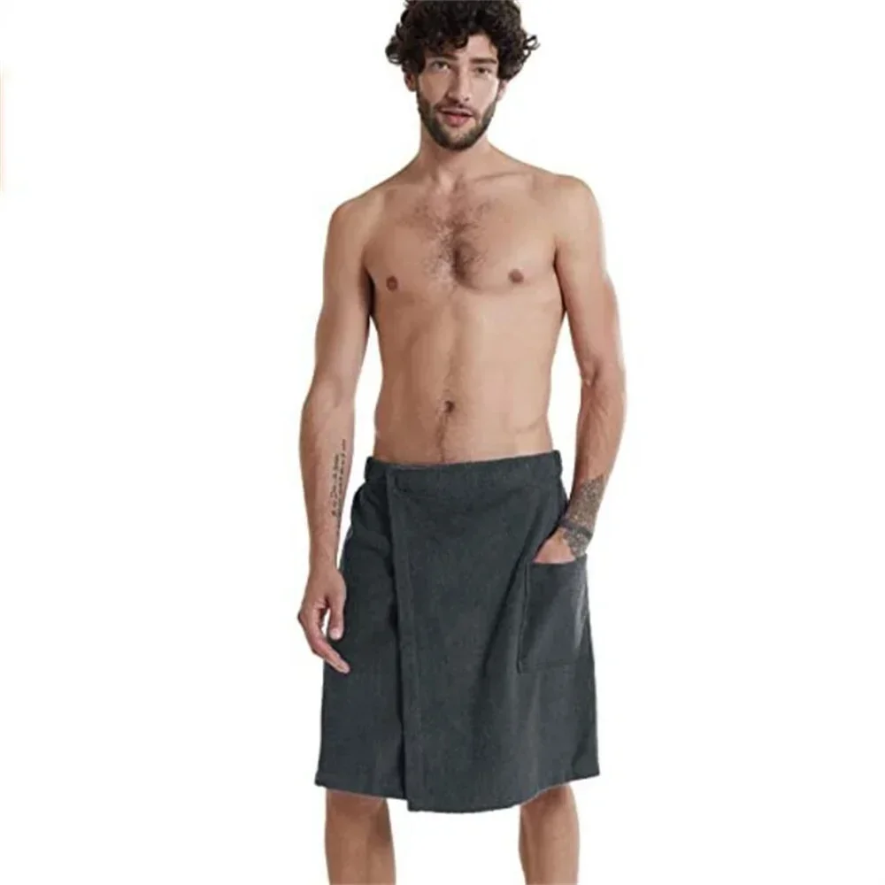 Men Soft Wearable Bath Towel with Pocket Bathrobes Shower Wrap Sauna Gym Swimming Holiday Spa Bath Beach Towel Toalla De Playa - Image 3