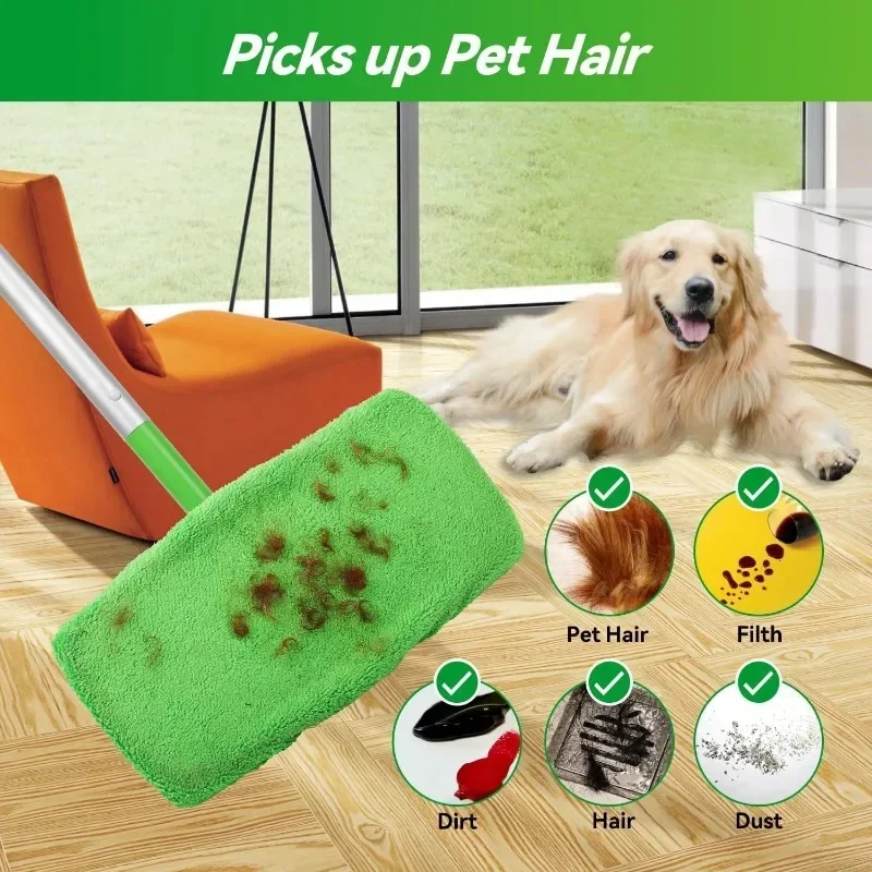 Sweeper Wet & Dry Cleaning Cloths Reusable Microfiber Mop Pads Green Furniture Flooring Mop Head Replacement Washable Rag Towel - Image 5