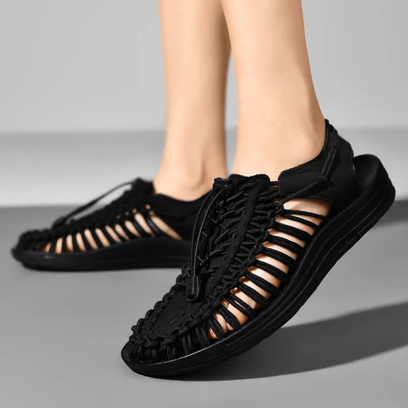 Summer Men Sandals Fashion Handmade Weaving Design Beach Sandals Breathable Casual Flat Sandals Outdoor Couples Sandals Size - Image 3
