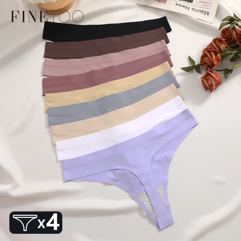 4Pcs Women Seamless Thongs Sexy Breathable Panties Low-Waist Solid Underwear Female Stretch G-string Invisible T-Back Lingerie