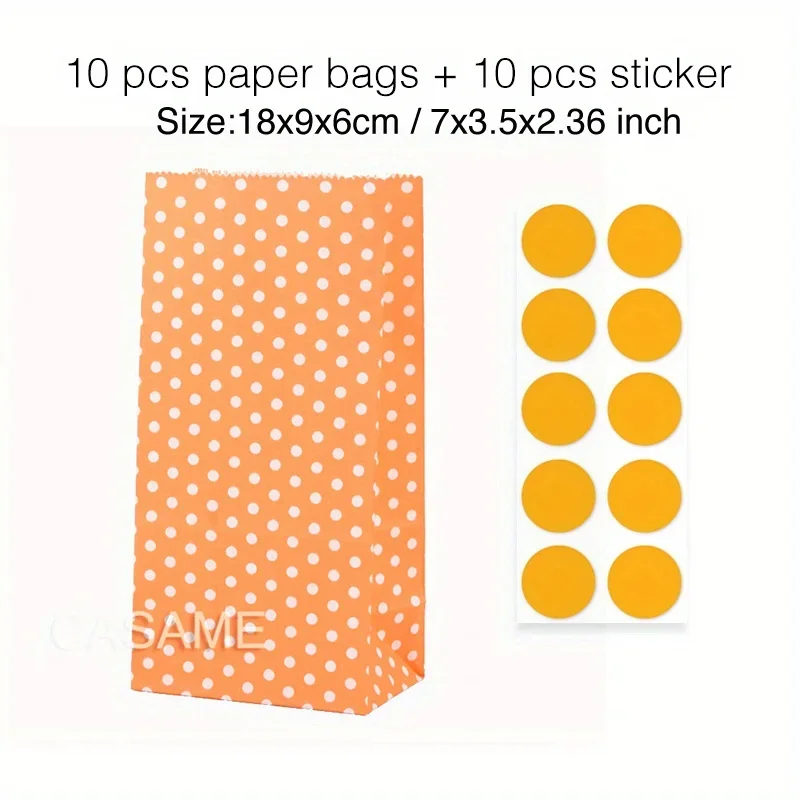 10 pcs Colorful Solid Stripe and Polka Dot Stand-Up Bags with Stickers - 18x9x6cm Favor Gift Packing Treat Bags for Wedding - Image 5