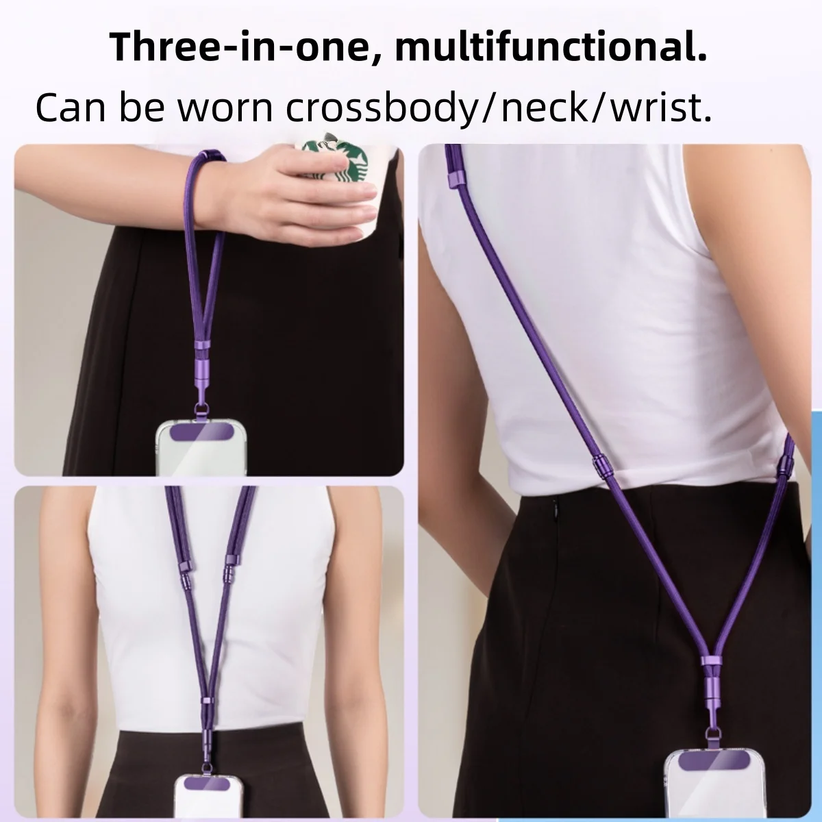 3-in-1 Switchable Mobile Phone Lanyard Adjustable Length Universal Mobile Phone Case Strap - Image 6