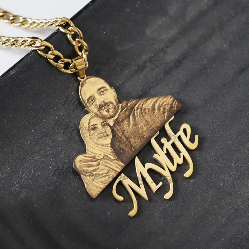 Custom Picture Nameplate Pendant Custom Photo Necklace Engraved Portrait Necklace Christmas Gift for Kids Jewelry Family Gifts - Image 2