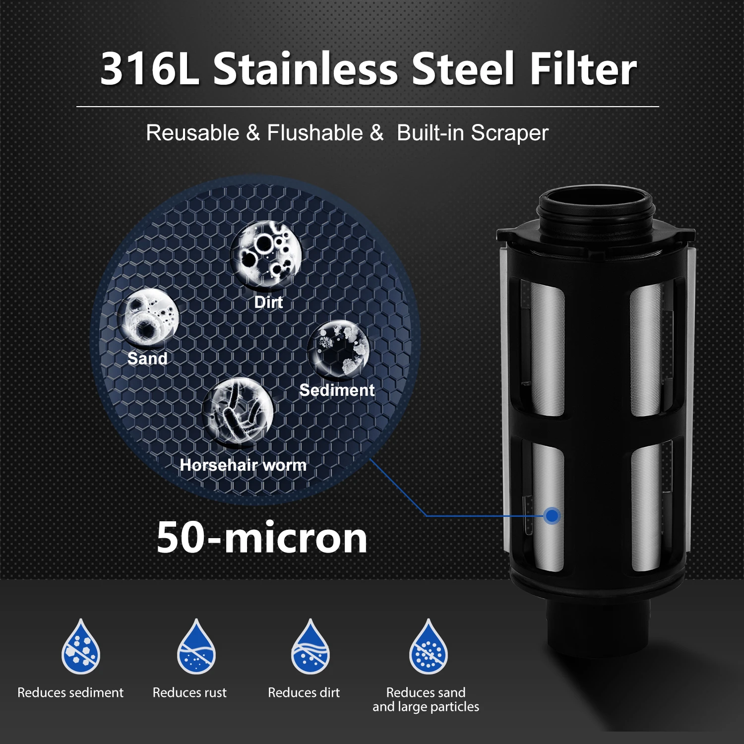 ALTHY Pre filter Whole House Spin Down Sediment Water Filter Central Prefilter Purifier System Backwash Stainless Steel Mesh - Image 3