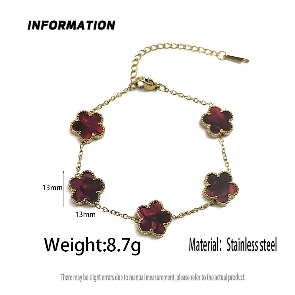 Mussel five-leaf plum blossom stainless steel women's exquisite chain bracelet, 18K gold plated, light luxury, lucky jewelry - Image 6