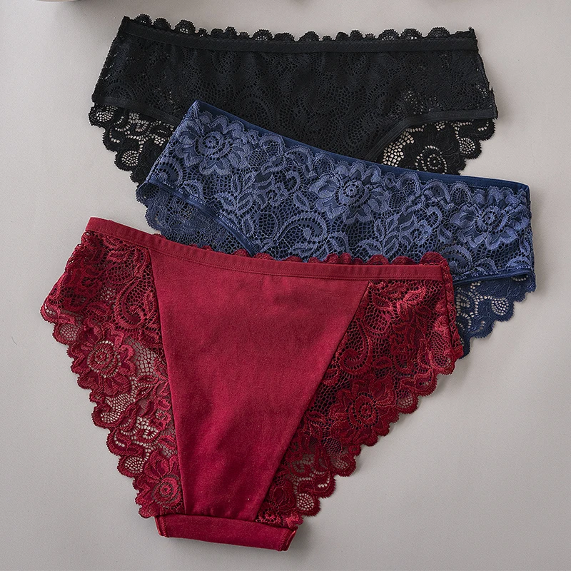 3PCS/Set Luxury Floral Embroidery Lace Panties Women Briefs Sexy Hollow Lingerie Female Underwear Ladies Breathable Underpants - Image 3