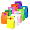 10 pcs Colorful Solid Stripe and Polka Dot Stand-Up Bags with Stickers – 18x9x6cm Favor Gift Packing Treat Bags for Wedding