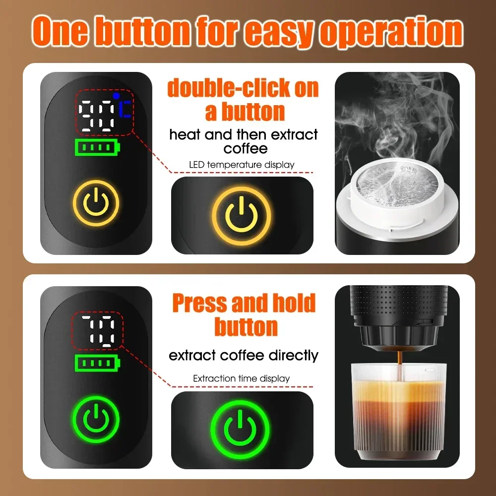 Foombthe Portable Espresso Coffee Machine With Digital Display 3-in-1 Capsule Coffee Maker for Car & Home Camping Coffee Maker - Image 4