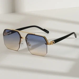 Men’s Metal Sunglasses Square Half Frame Rice Nails Casual Trend Personality Retro Fashion Outdoor Sports Eyeglasses