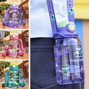 Cute Kids Water Bottle with Straw Free BPA Leakproof Outdoor Portable Children’s Cups School Water Bottle for Children Q9Z4