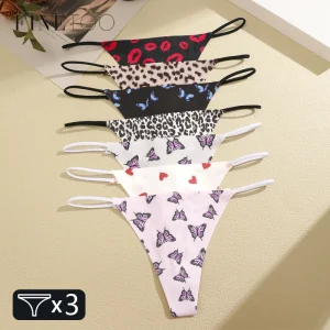 FINETOO 3Pcs Seamless Silk G String Leopard Women Panties Flower Bikini Sexy Thongs Female Comfortable Low-waist Lingerie XS-XL