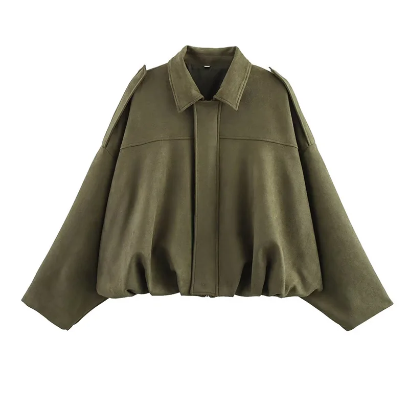 RAFZNB Women's Bomber Jackets Coats Fashion Turn-down Collar Long Sleeve Loose Coats Vintage Female Outerwear Chic Tops - Image 5