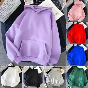 2024Autumn Casual Women’s Solid Hoodie Comfortable Strecth Sweatshirts Loose Pocket Warm Clothes Fashion Street Female Pullovers