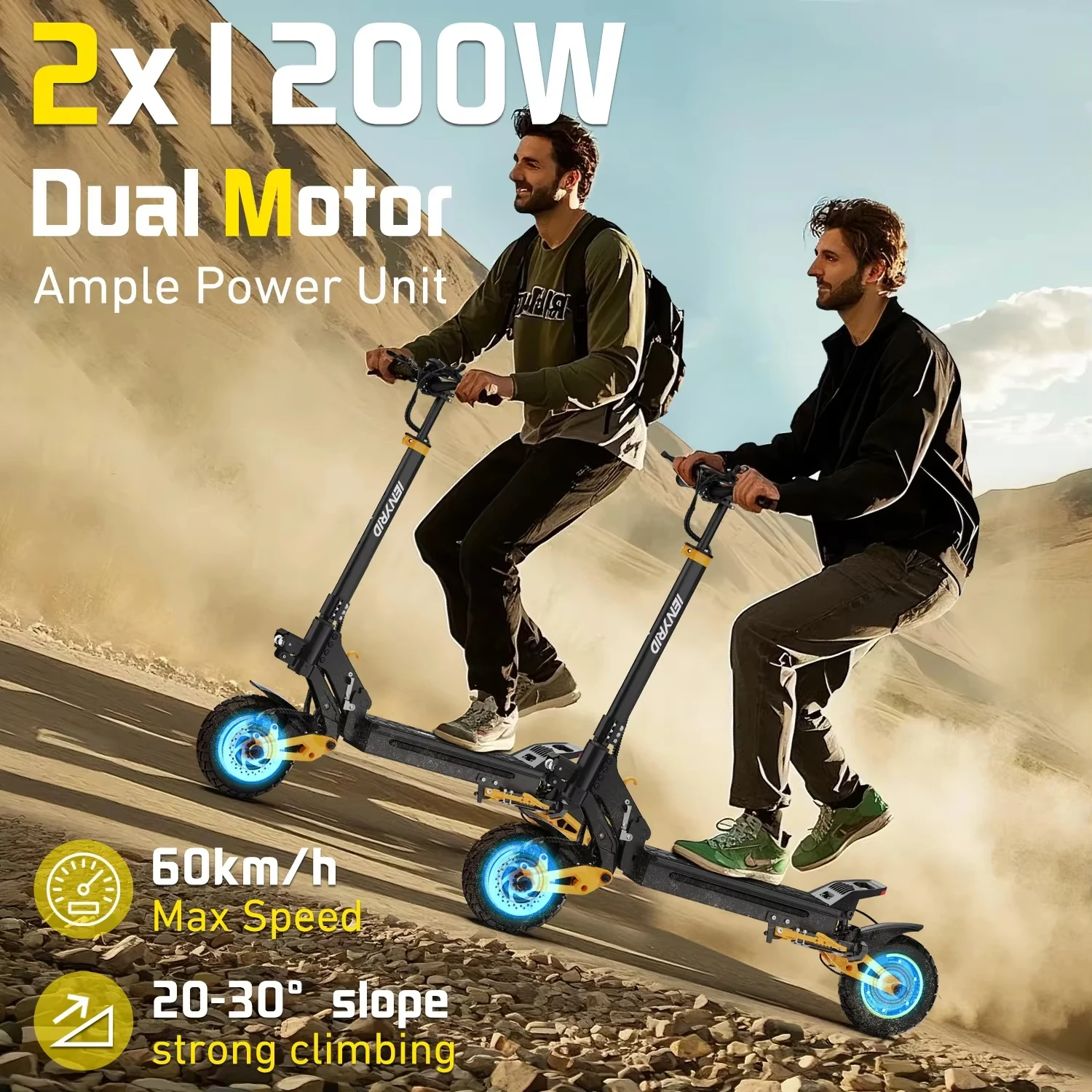 IENYRID IE-ES1 E-Scooter 2400W Dual Motor 48V20.8AH Electric Scooter 10 Air off-road Tires Waterproof Design Electric Skateboard - Image 2
