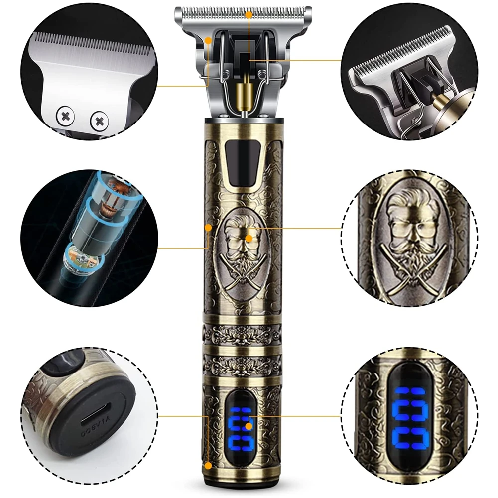 T9 LCD Electric Hairdresser Oil Shaving Head Electric Pusher Carving Electric Pusher Clipper Hair Precision Trimmer for Men Care - Image 2