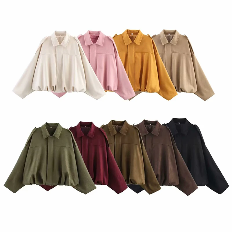 RAFZNB Women's Bomber Jackets Coats Fashion Turn-down Collar Long Sleeve Loose Coats Vintage Female Outerwear Chic Tops - Image 6