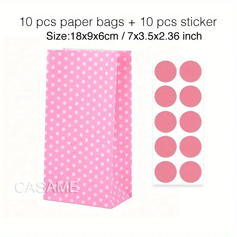 10 pcs Colorful Solid Stripe and Polka Dot Stand-Up Bags with Stickers - 18x9x6cm Favor Gift Packing Treat Bags for Wedding - Image 4
