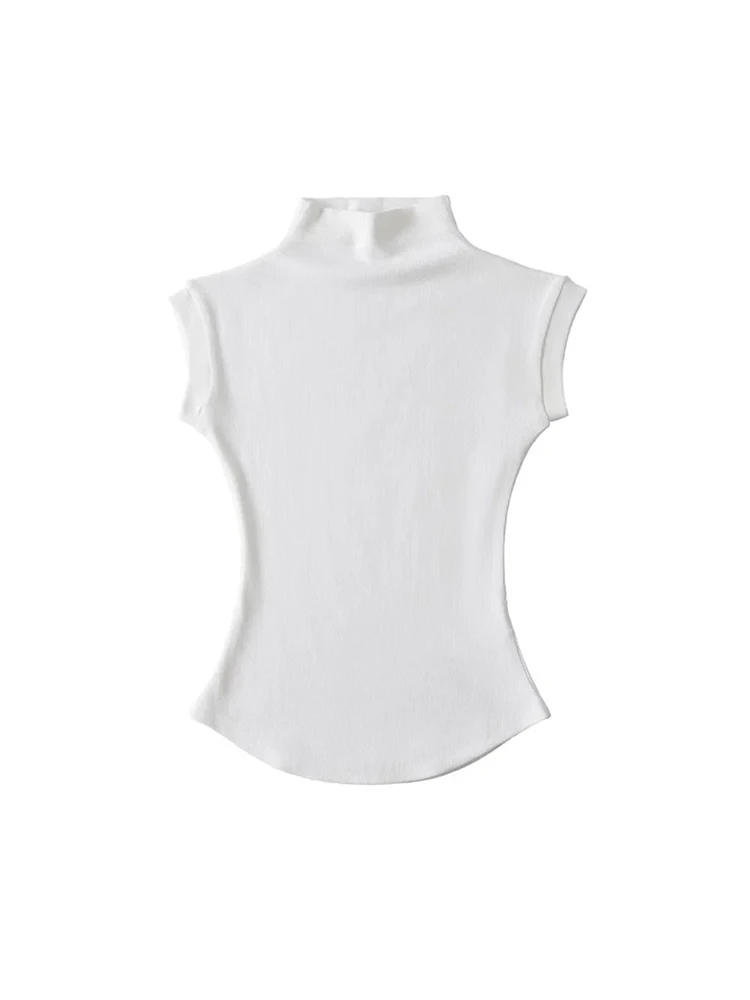 Women Summer Sexy Turtleneck Sleeveless T-Shirts Tops Solid Slim Fit Pullovers Causal Tees Shirts Female Streetwear Basics Tees - Image 6