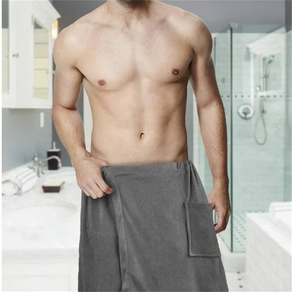 Men Soft Wearable Bath Towel with Pocket Bathrobes Shower Wrap Sauna Gym Swimming Holiday Spa Bath Beach Towel Toalla De Playa - Image 2