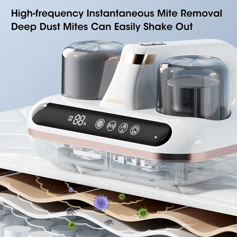 10Kpa Bed Mite Vacuum Cleaner 5-in-1 Cordless UV-C Light Ultrasonic Technology Strong Suction Low Noise for Dust Pet Hair - Image 3