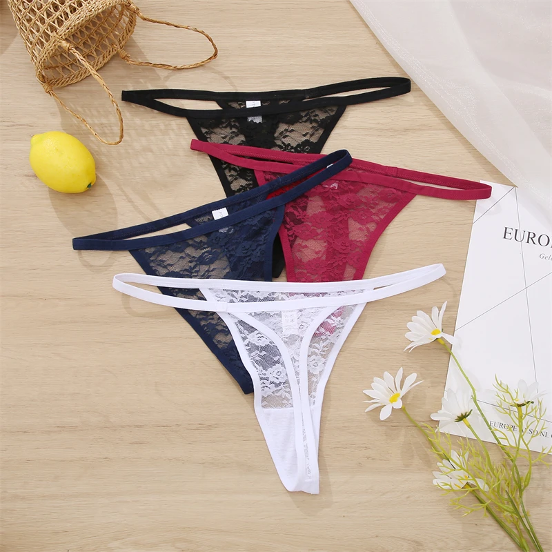 5Pcs Cotton Lace Thongs Sexy Hollow Out Floral Underwear Women's Panties Low Waist G-string Lady Comfortable Bikini Lingerie M-X - Image 3