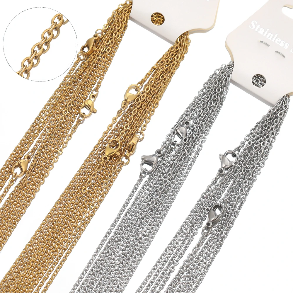 10pcs 50cm 2mm Gold Color Stainless Steel Link Chains Necklaces Fashion Jewelry Cuban Chains Wholesale Chain DIY Crafts Supplies