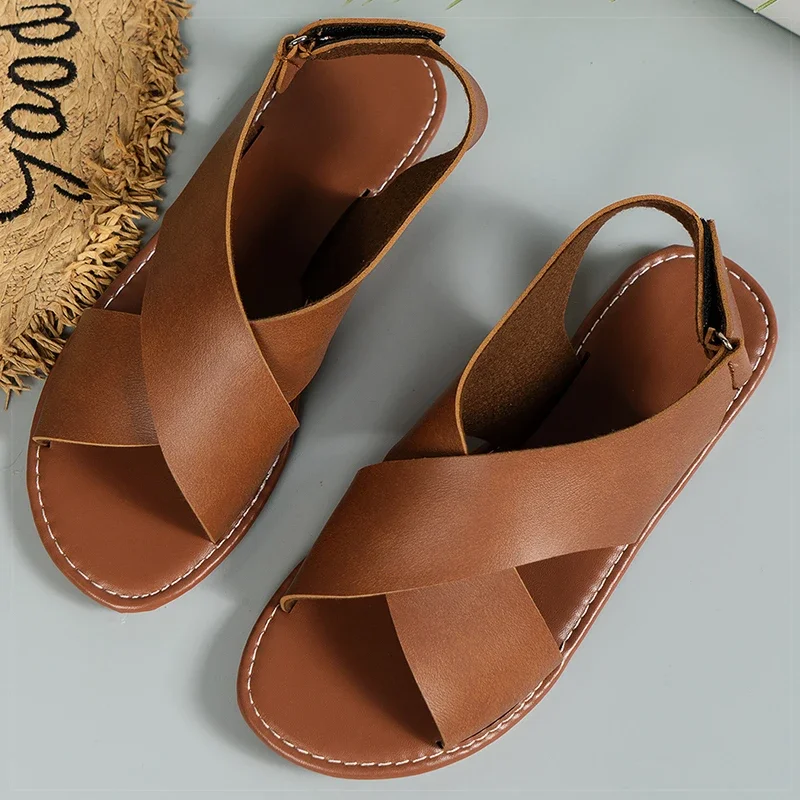 Women's Sandals 2025 Summer Women Flat Shoes Soft Pu Leather Sandalias De Mujer Summer Sandals Women Beach Footwear - Image 5