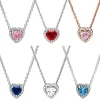 Colorful Heart Shaped Pendants Necklace Original 925 Sterling Silver Elevated Heart Necklace Lover’s Holiday Fine Jewelry Gift