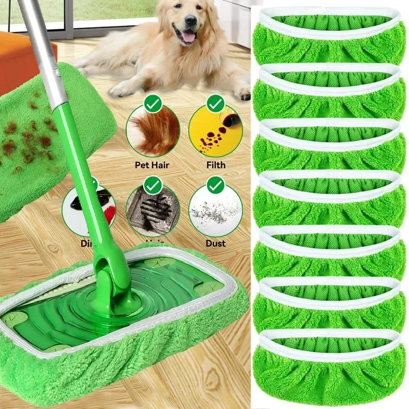 Sweeper Wet & Dry Cleaning Cloths Reusable Microfiber Mop Pads Green Furniture Flooring Mop Head Replacement Washable Rag Towel - Image 2