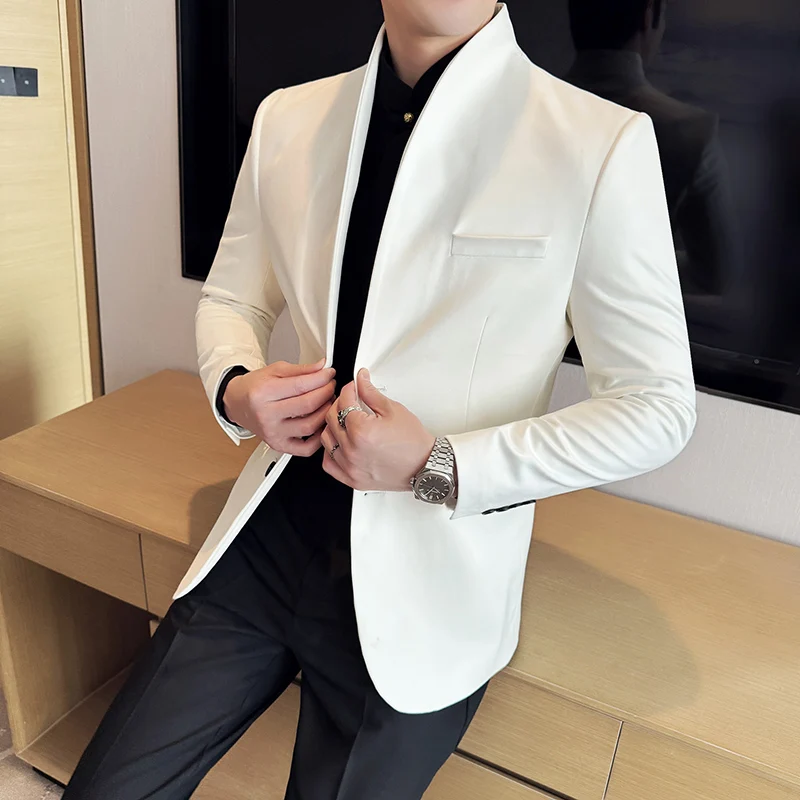 New Blazer Cowhide Velvet Korean Version Business Slim Fit Suit Stand Collar Fashionable Casual Suit Jacket Men Formal Clothing - Image 2