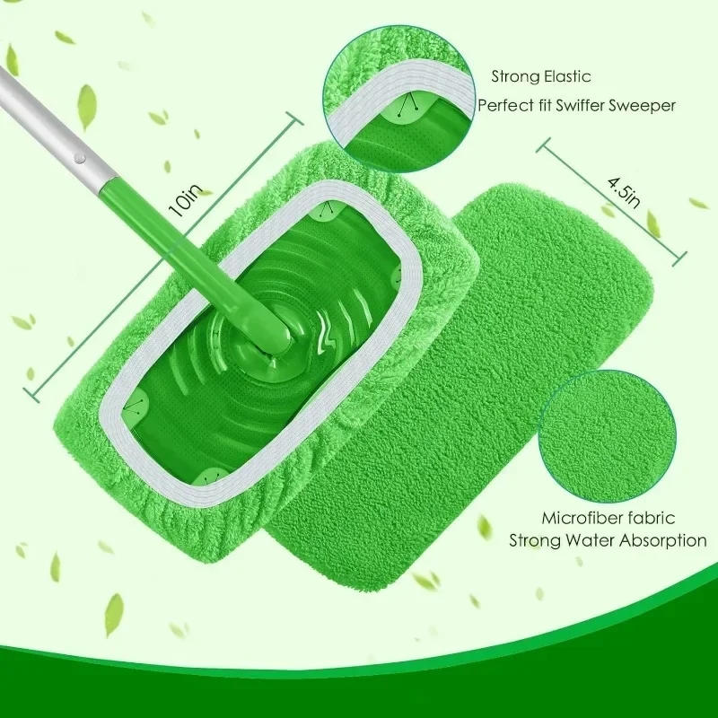 Sweeper Wet & Dry Cleaning Cloths Reusable Microfiber Mop Pads Green Furniture Flooring Mop Head Replacement Washable Rag Towel - Image 4