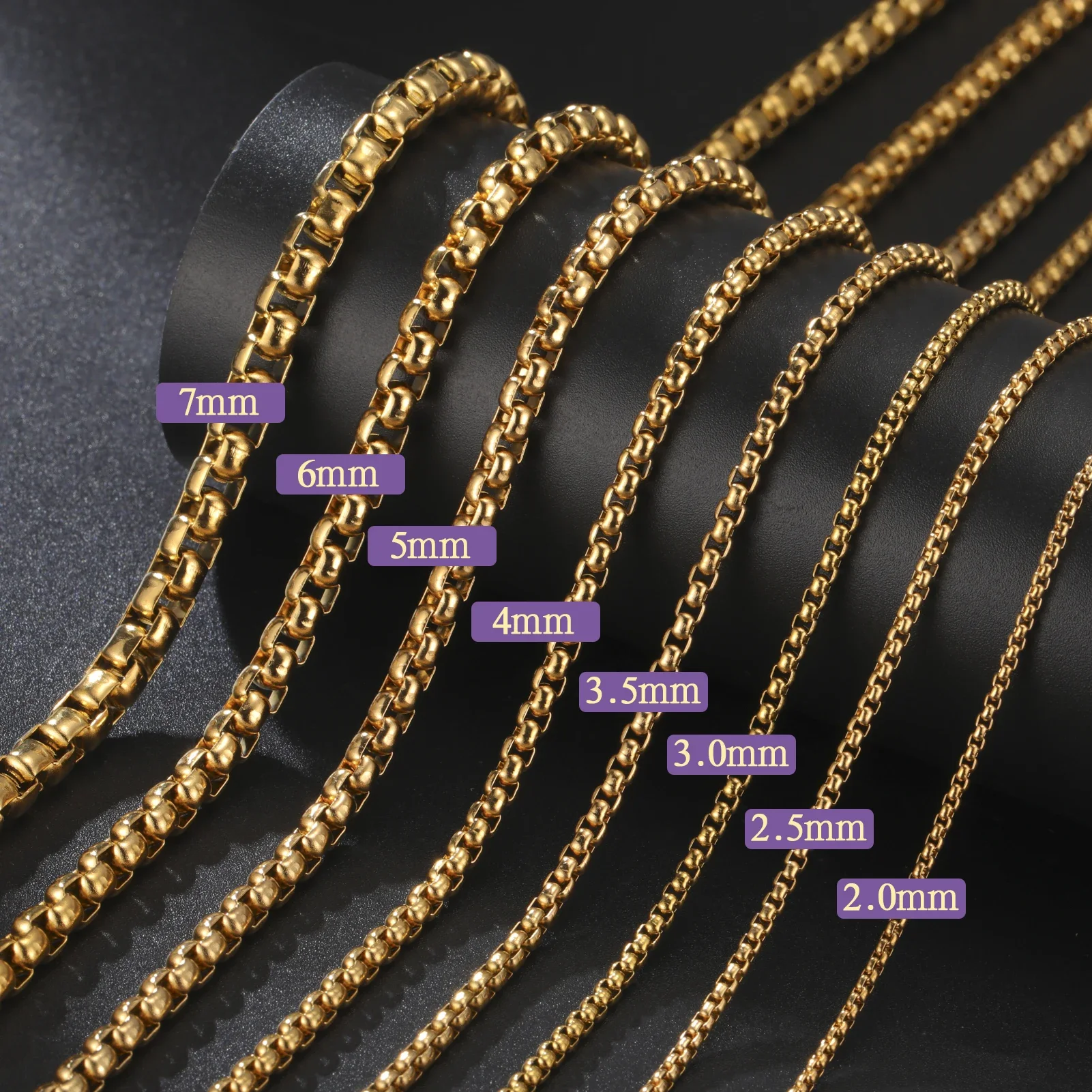 Skyrim Fashion Long Box Chain Necklace Stainless Steel Basic Punk 2-7mm Thick Chains Jewelry Gift for Men Women Wholesale - Image 2
