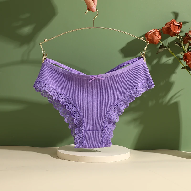 3PCS/Set Women Cotton Panties Sexy Low Rise Lace Brazilian Panties Hollow Out Soft Breathable Lingerie Female Bow Underwear S-XL - Image 5