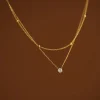 Stylish Shiny Zircon Double Layer Staniless Steel Waterproof Gold Plated Choker Necklace Stacked Fashion Jewelry Gift for Women
