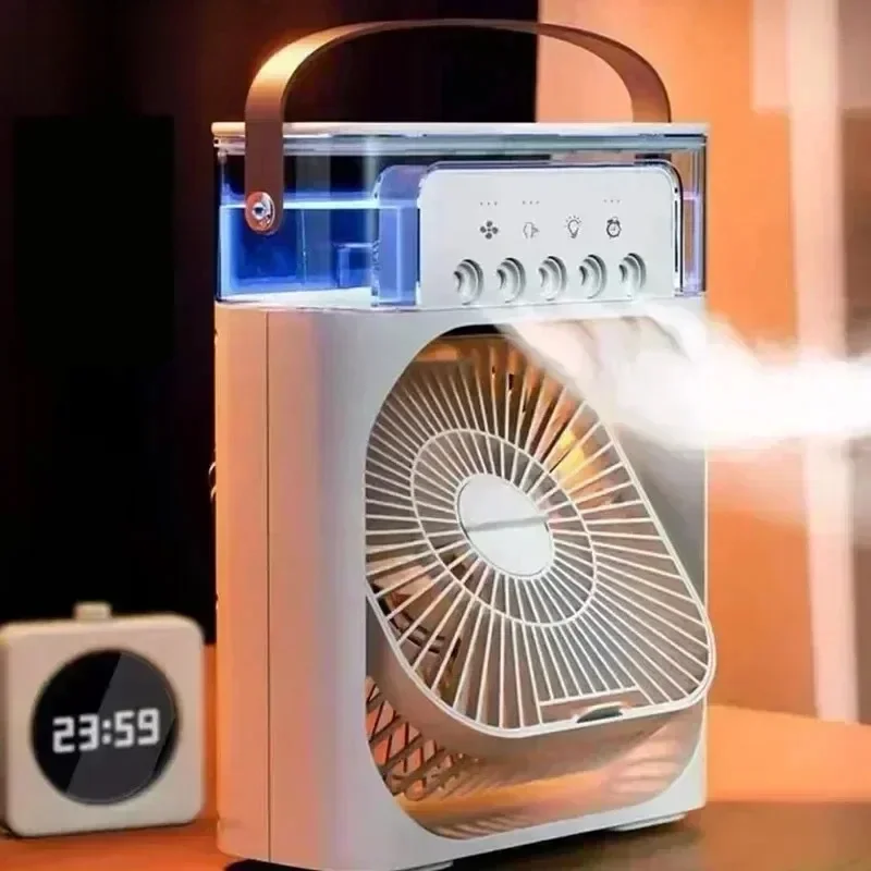 3 in 1 Mini Portable Cooling Fan with USB Charging Water Mist Air Conditioner LED Night Light for Home Office Desk Humidifier - Image 3