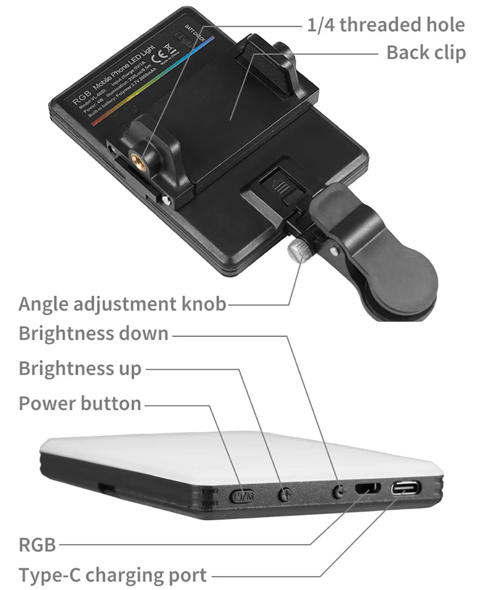 Mini Fill Light RGB LED Straight Pocket Video Photography Lighting Pocket Live Vlog Clip for Phone iPhone iPad Laptop Camera - Image 6