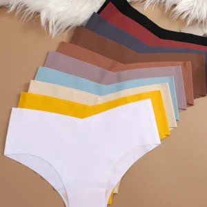 FINETOO 7PCS Women Ultra-thin Underpants Panties Seamless Briefs Sexy V-Waist Cozy Stretch Lingerie Female Solid Color Intimates