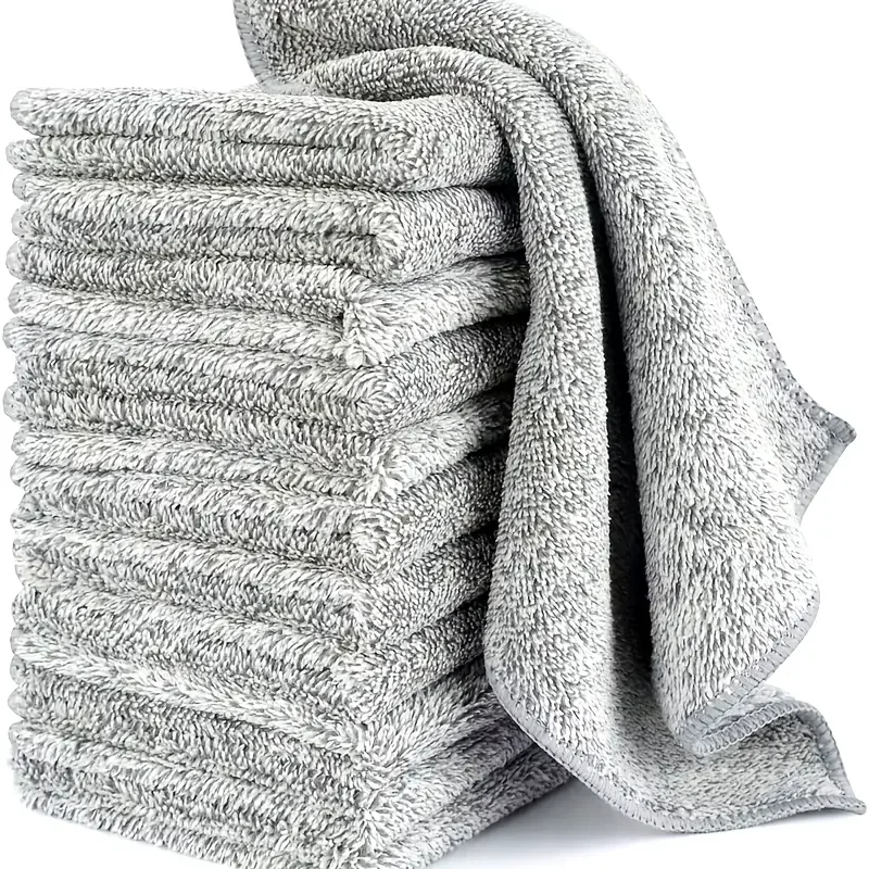 1/100PCS Gray Bamboo Charcoal Thickened Super Absorbent Dishcloth Anti-grease Kitchen Wiping Rags Microfiber Cleaning Cloths - Image 2